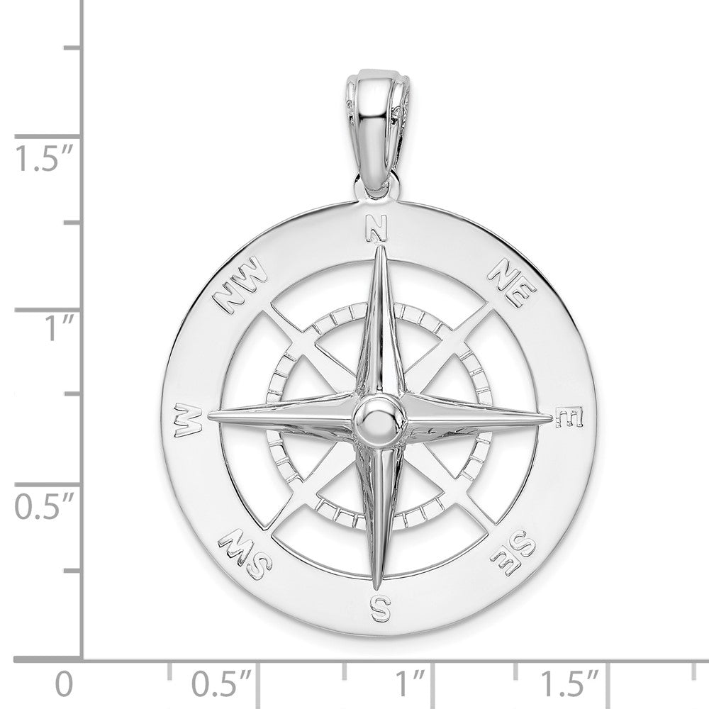 De-Ani Sterling Silver Rhodium-Plated Polished Large Nautical Compass Pendant