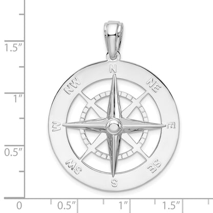 De-Ani Sterling Silver Rhodium-Plated Polished Large Nautical Compass Pendant