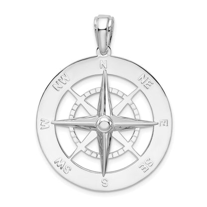 De-Ani Sterling Silver Rhodium-Plated Polished Large Nautical Compass Pendant