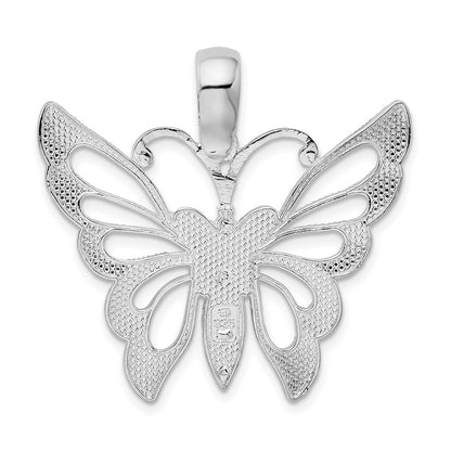 De-Ani Sterling Silver Rhodium-plated Diamond-Cut Cut-Out Butterfly Pendant