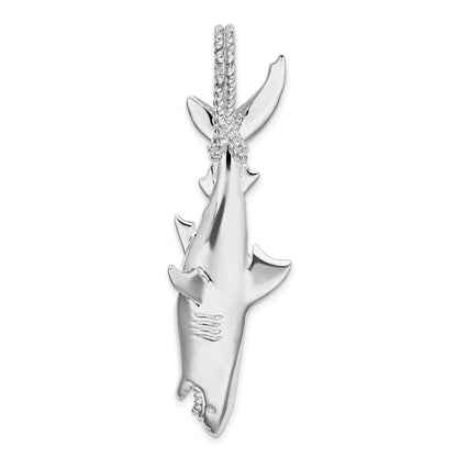 De-Ani Sterling Silver Rhodium-plated Polished 3D Shark Hanging from Rope Pendant