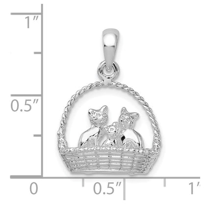 De-Ani Sterling Silver Rhodium-plated Polished 3D Kittens in Basket Pendant