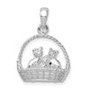 De-Ani Sterling Silver Rhodium-plated Polished 3D Kittens in Basket Pendant