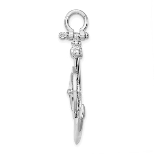 De-Ani Sterling Silver Rhodium-Plated Polished 3D Large Anchor with Compass Pendant