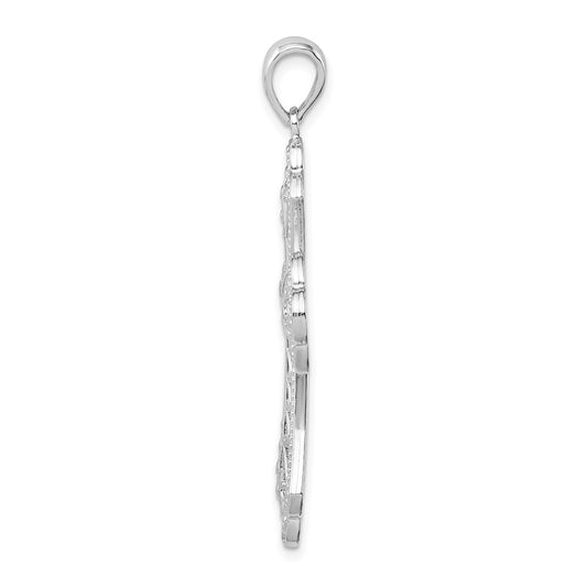 De-Ani Sterling Silver Rhodium-plated Polished Filigree Bead Edge Fleur de Lis Cross Pendant