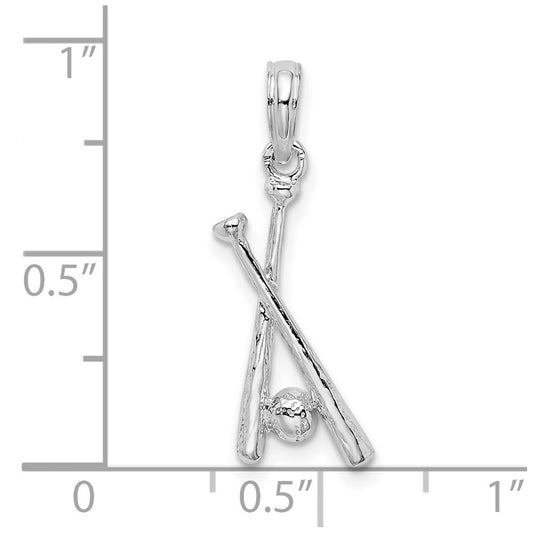 De-Ani Sterling Silver Rhodium-Plated Polished Baseball Bats and Ball Pendant