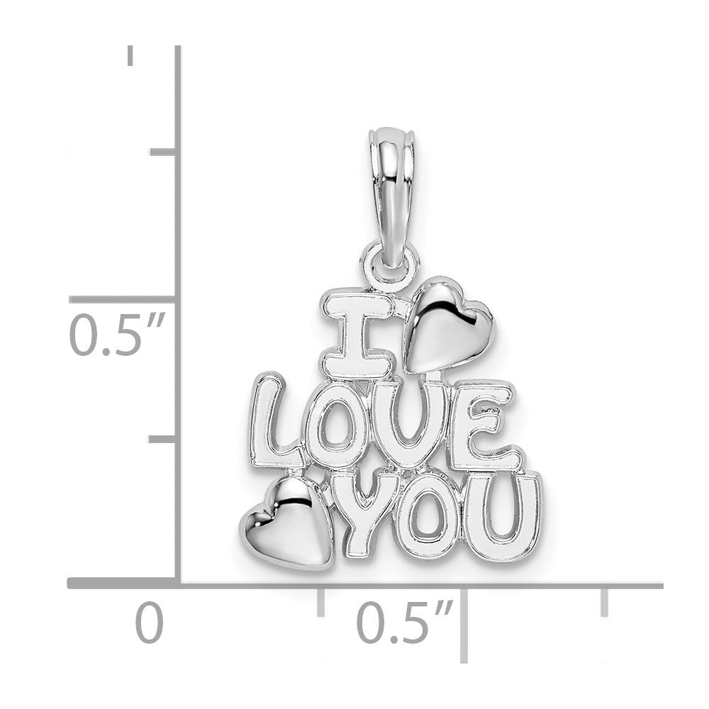 De-Ani Sterling Silver Rhodium-plated Polished I LOVE YOU with Hearts Pendant