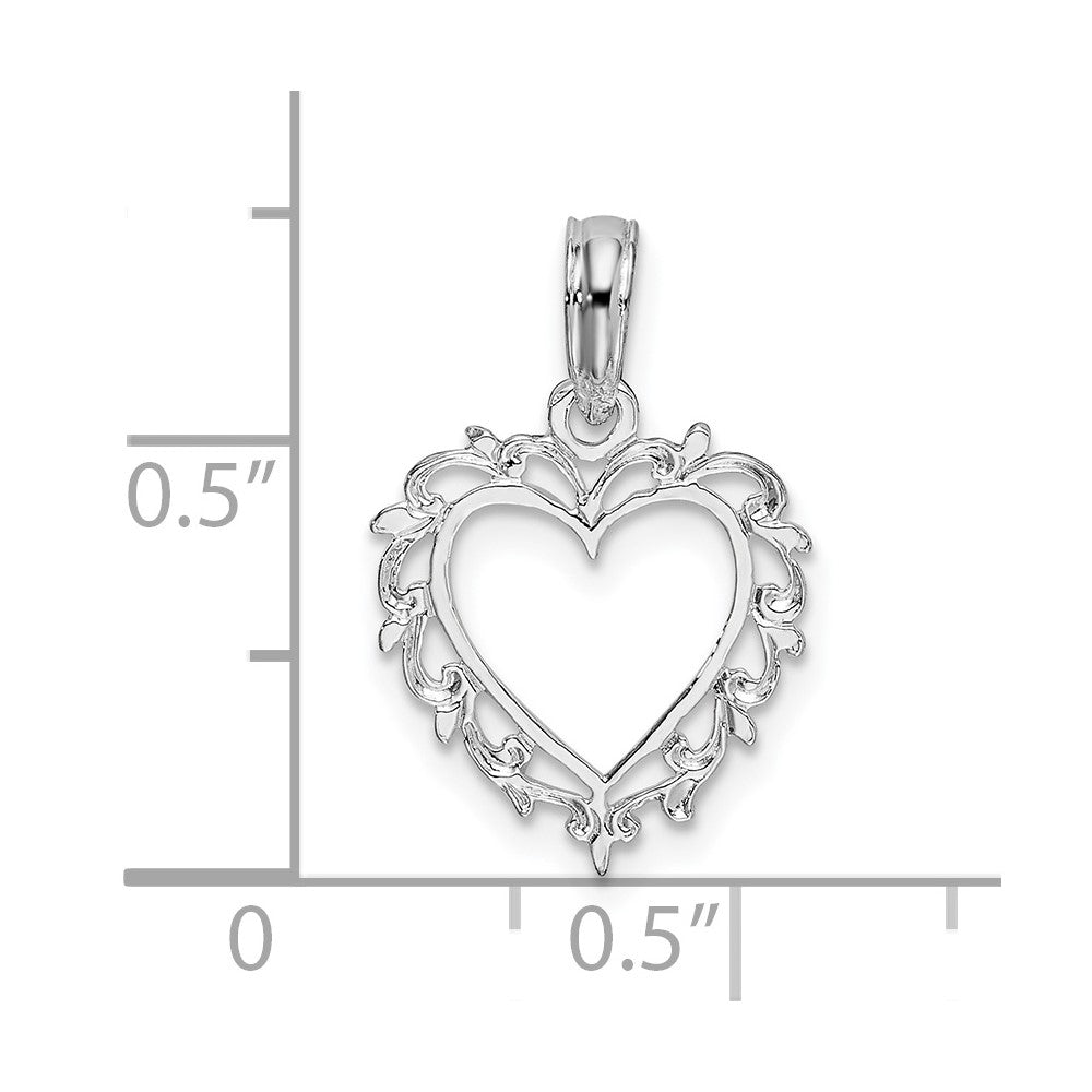 De-Ani Sterling Silver Rhodium-plated Polished Lacey Edge Open Heart Pendant