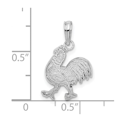 De-Ani Sterling Silver Rhodium-Plated Polished and Textured Flat Rooster Pendant