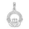 De-Ani Sterling Silver Rhodium-Plated Polished and Textured Claddagh Circle Pendant