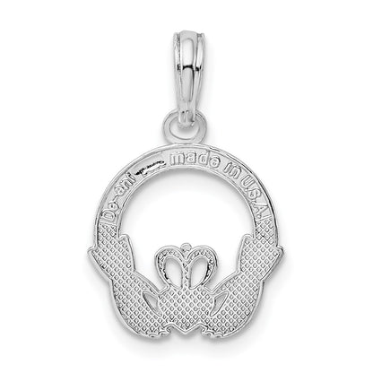 De-Ani Sterling Silver Rhodium-Plated Polished Claddagh Circle Pendant