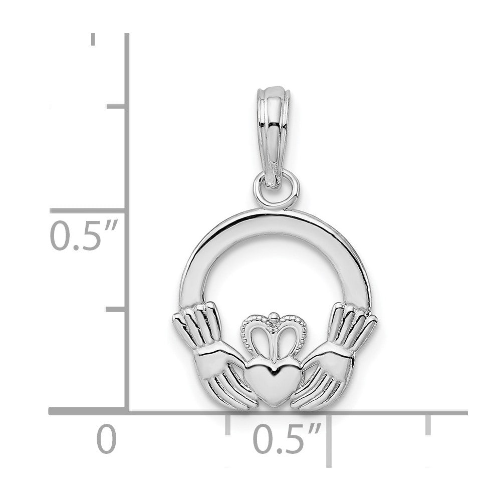 De-Ani Sterling Silver Rhodium-Plated Polished Claddagh Circle Pendant
