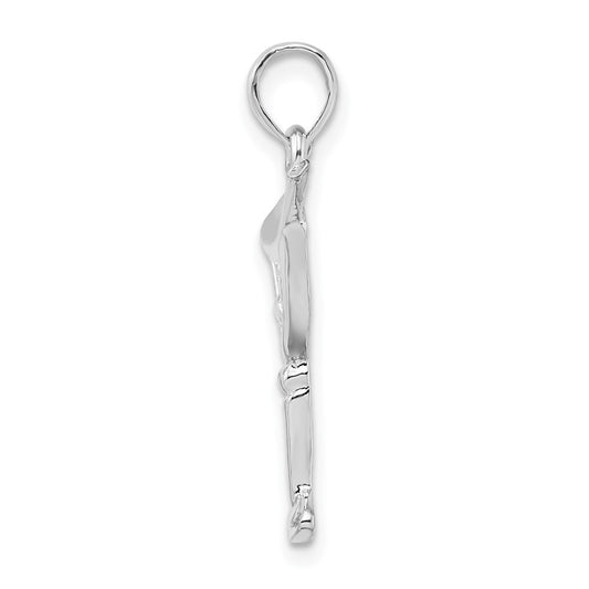 De-Ani Sterling Silver Rhodium-Plated Polished Cut-Out Martini with Olive Pendant