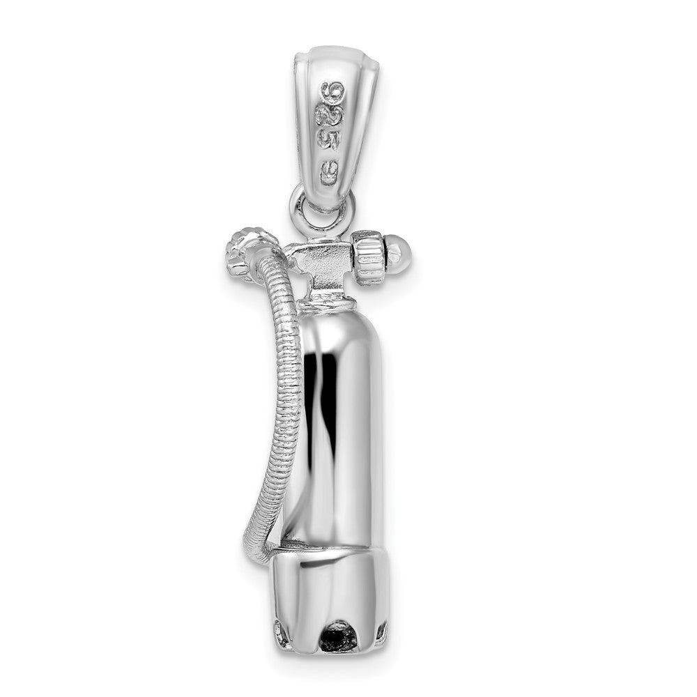 De-Ani Sterling Silver Rhodium-Plated 3D Single Scuba Tank with Hose Pendant