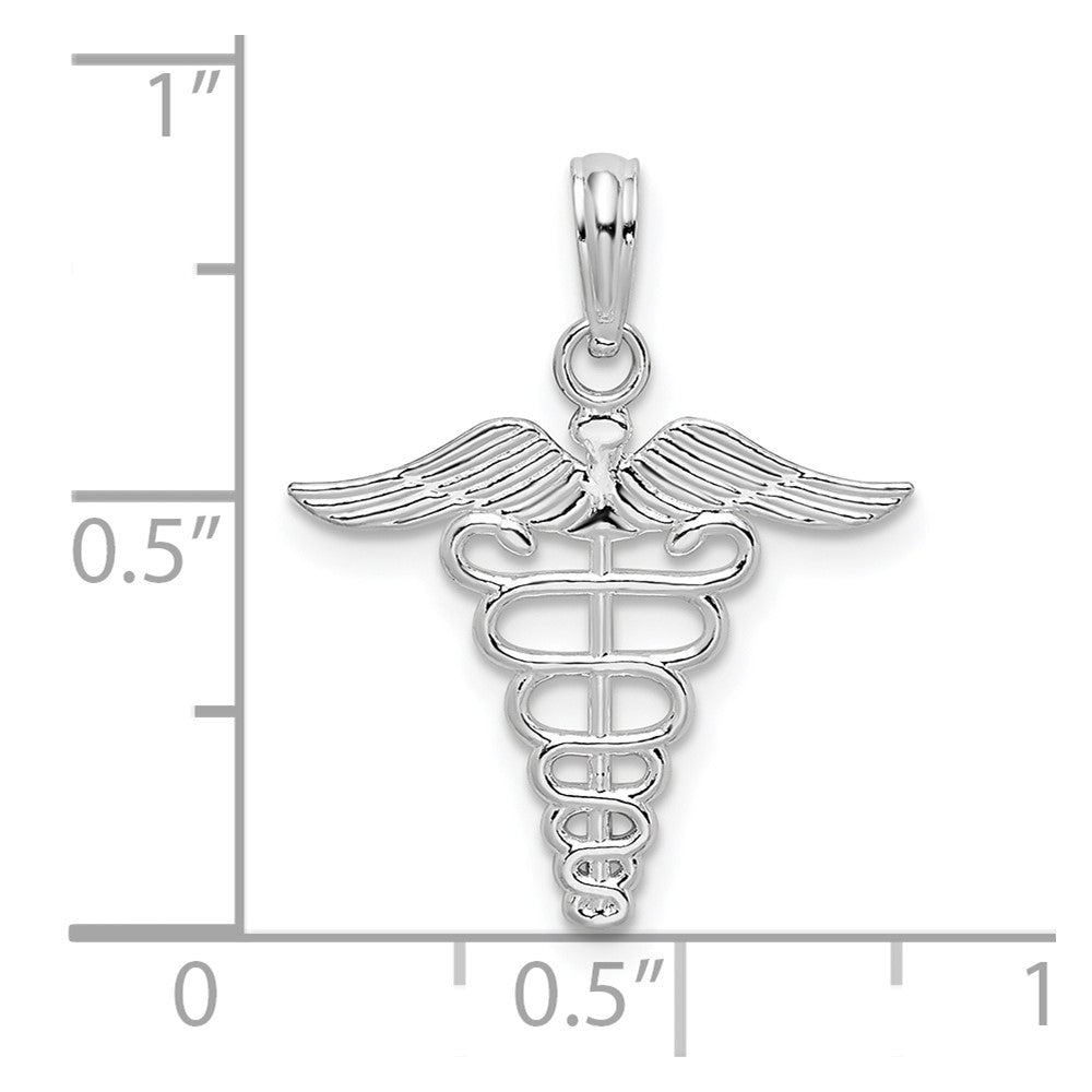 De-Ani Sterling Silver Rhodium-plated Polished Cut-Out Caduceus Pendant