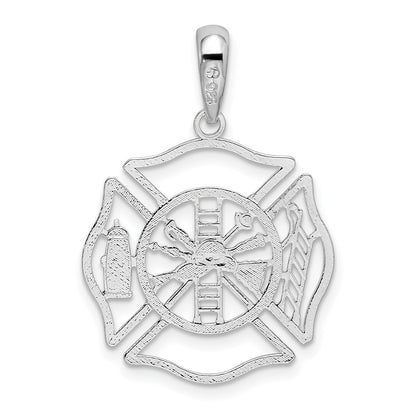De-Ani Sterling Silver Rhodium-plated Polished Cut-Out Fireman Shield Pendant