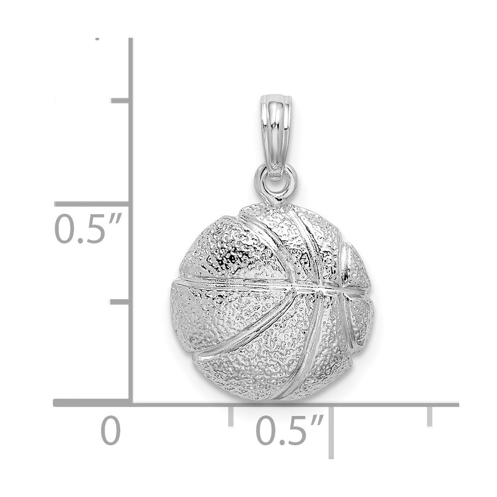 De-Ani Sterling Silver Rhodium-Plated Polished Basketball Pendant