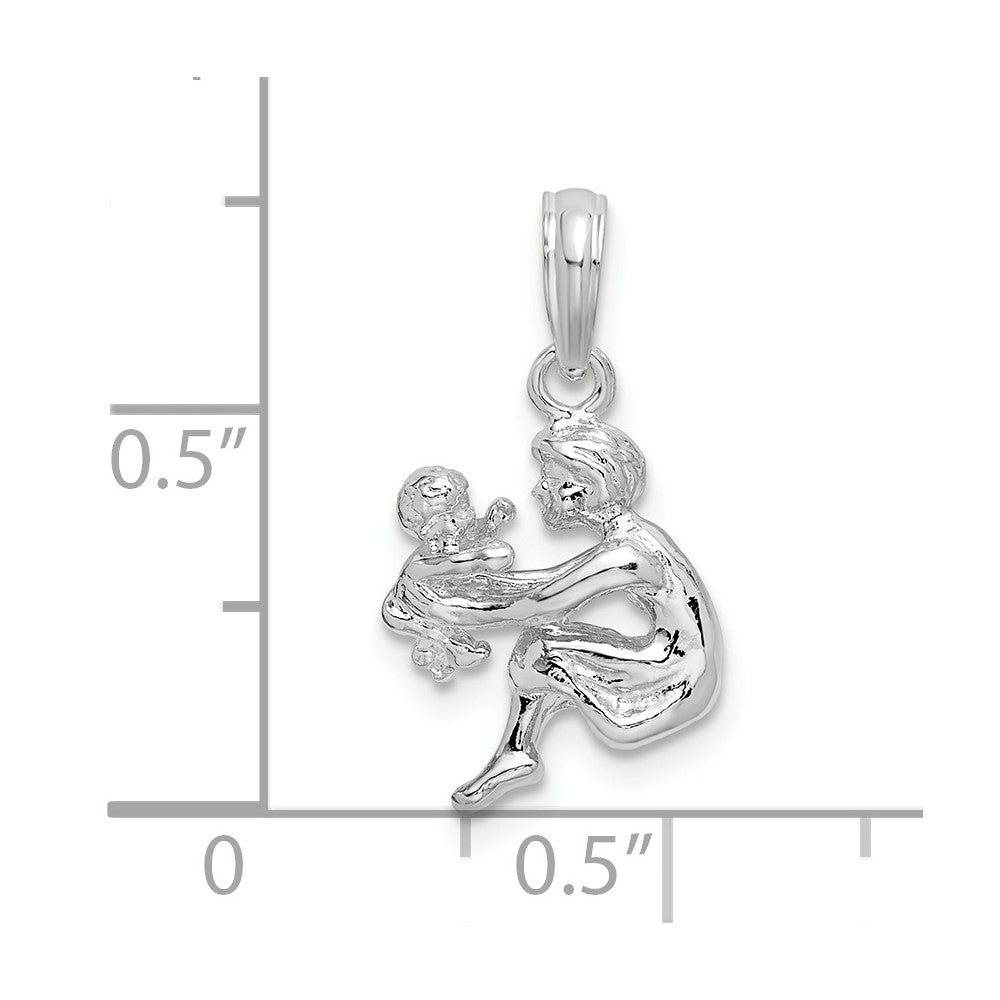De-Ani Sterling Silver Rhodium-Plated Polished 3D Mother and Baby Pendant