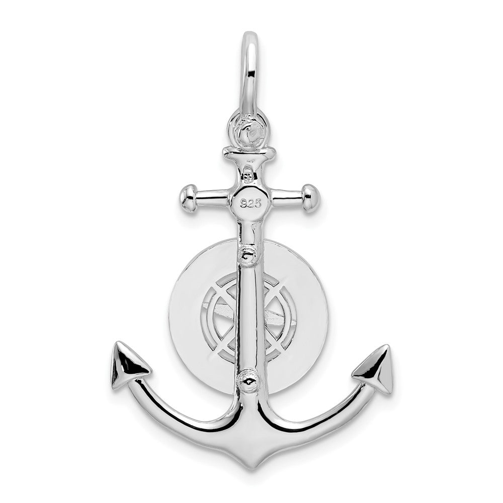 De-Ani Sterling Silver Rhodium-Plated 3D Small Anchor with Compass Pendant