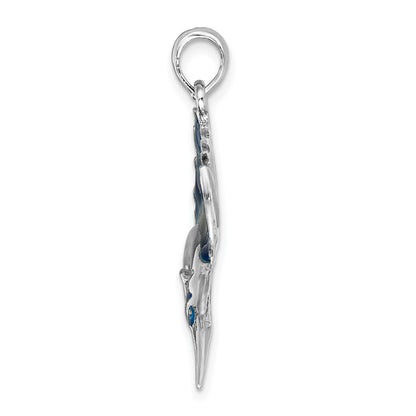 De-Ani Sterling Silver Rhodium-Plated Polished Enameled Sailfish Pendant