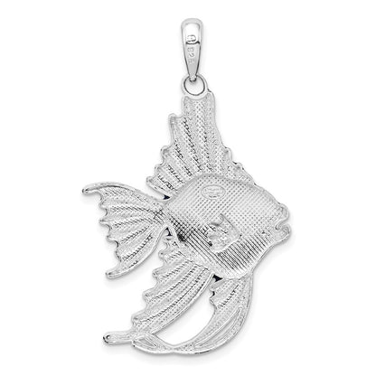 De-Ani Sterling Silver Rhodium-Plated Polished Enameled Angel Fish Pendant