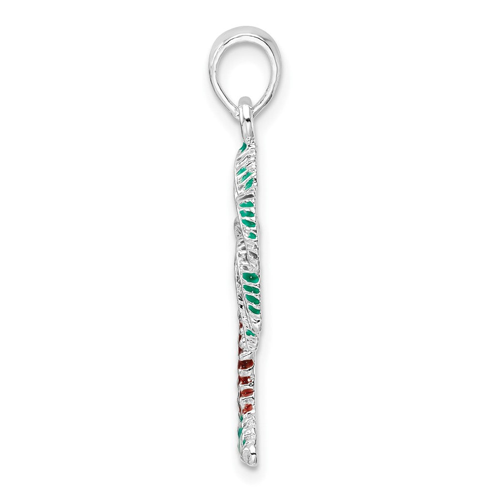 De-Ani Sterling Silver Rhodium-Plated Polished Enameled Palmetto Pendant
