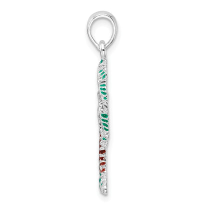 De-Ani Sterling Silver Rhodium-Plated Polished Enameled Palmetto Pendant