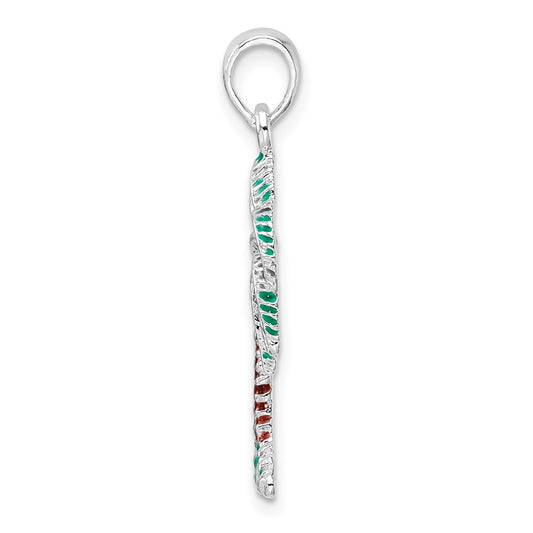 De-Ani Sterling Silver Rhodium-Plated Polished Enameled Palmetto Pendant
