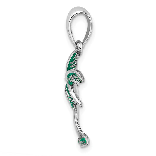 De-Ani Sterling Silver Rhodium-Plated Polished Enameled Palm Tree Pendant