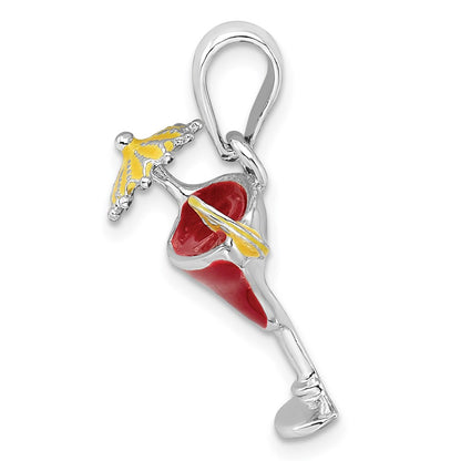 De-Ani Sterling Silver Rhodium-Plated Polished Enameled Margarita Pendant