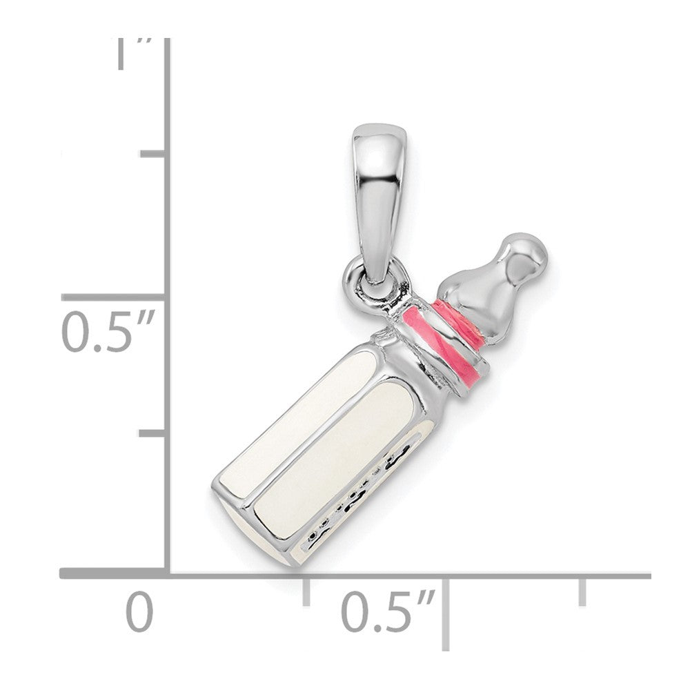 De-Ani Sterling Silver Rhodium-Plated Polished 3D Pink Baby Bottle Pendant