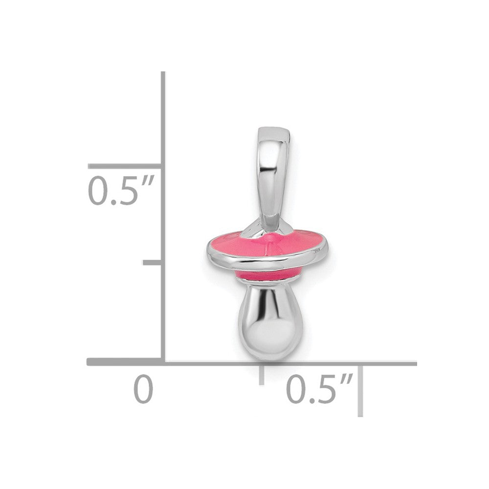 De-Ani Sterling Silver Rhodium-Plated 3D Pink Enameled Pacifier Pendant