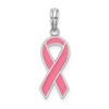 De-Ani Sterling Silver Rhodium-Plated Polished Enameled Pink Ribbon Pendant