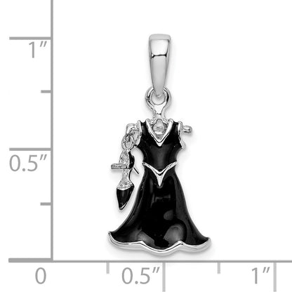 De-Ani Sterling Silver Rhodium-Plated 3D Enameled Black Dress and Shoe Pendant
