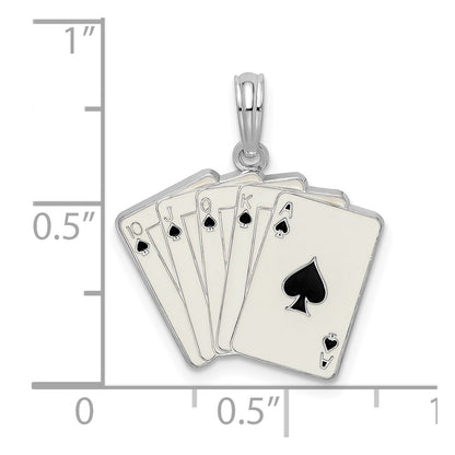 De-Ani Sterling Silver Rhodium-Plated Enameled Cards Royal Flush Pendant