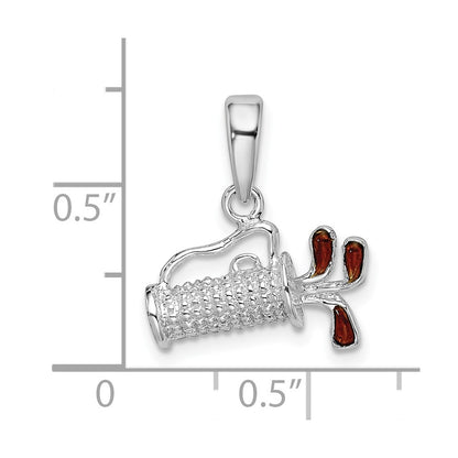 De-Ani Sterling Silver Rhodium-Plated Polished 3D Enameled Golf Bag Pendant