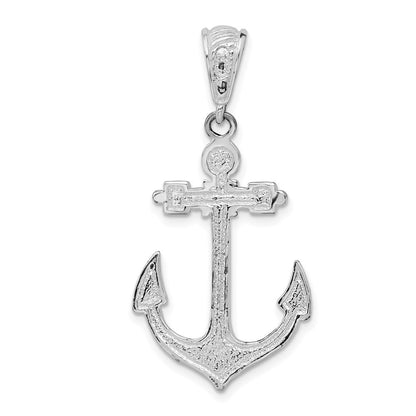 De-Ani Sterling Silver Rhodium-Plated Polished Enameled Anchor Pendant