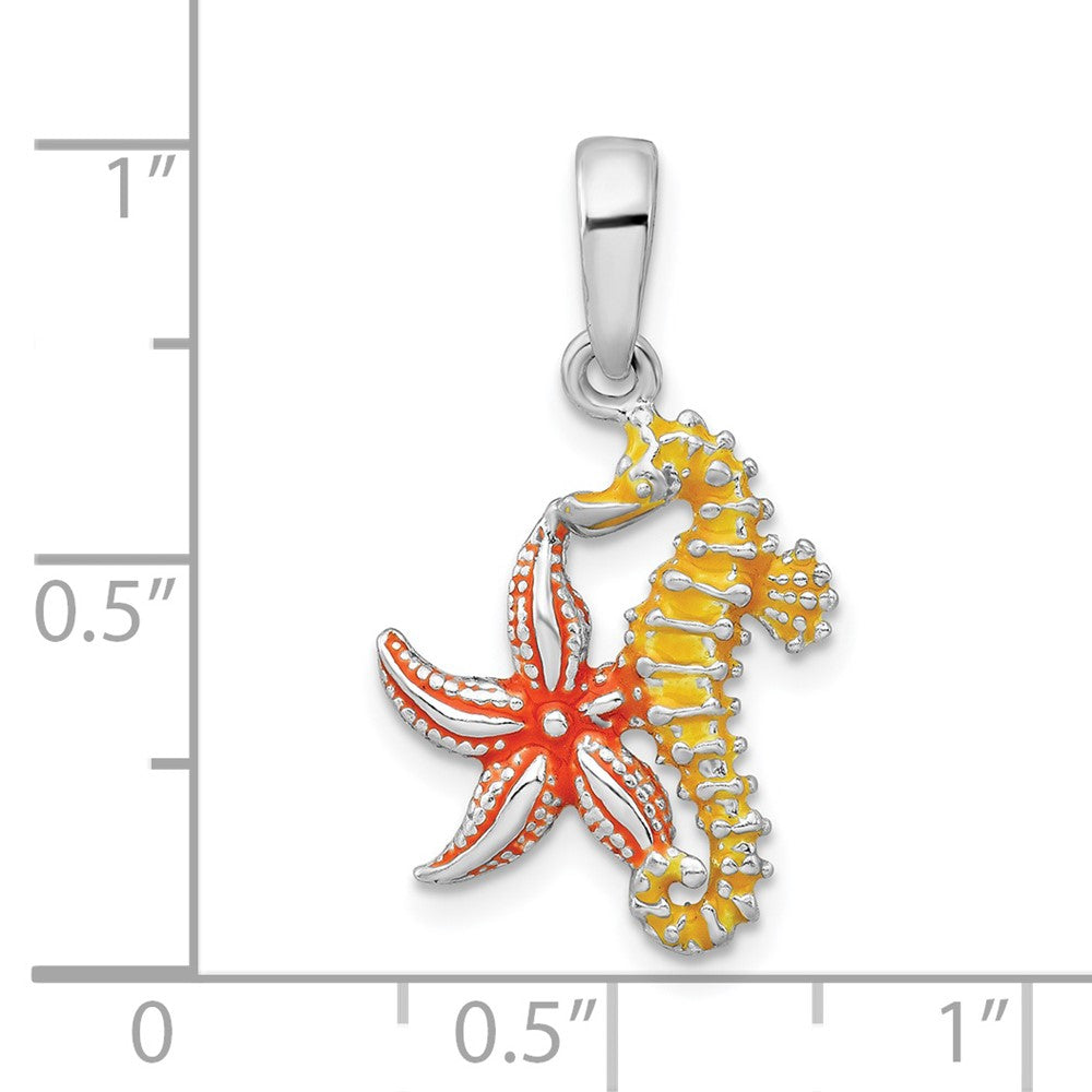 De-Ani Sterling Silver Rhodium-Plated Enameled Starfish and Seahorse Pendant