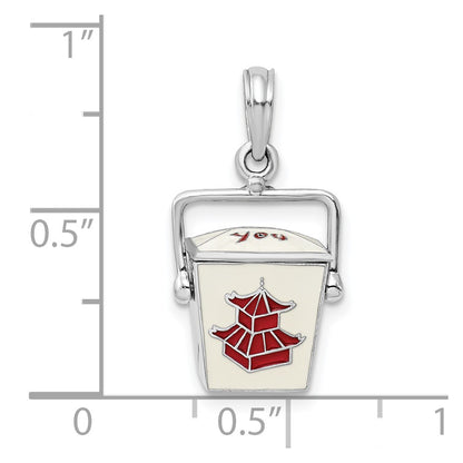 De-Ani Sterling Silver Rhodium-Plated 3D Moveable Enameled Chinese Takeout Pendant