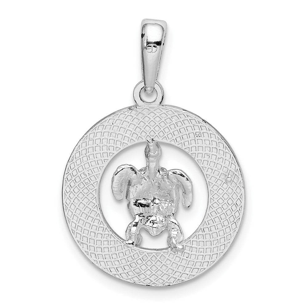 De-Ani Sterling Silver Rhodium-Plated Enameled Bahamas Circle with Turtle Pendant