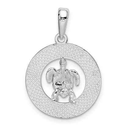 De-Ani Sterling Silver Rhodium-Plated Enameled Bahamas Circle with Turtle Pendant