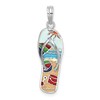 De-Ani Sterling Silver Rhodium-Plated 3D Enameled Beach Scene Flip-flop Pendant