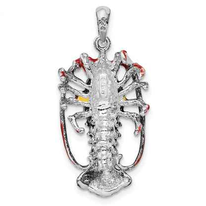 De-Ani Sterling Silver Rhodium-Plated Polished Enameled Florida Lobster Pendant