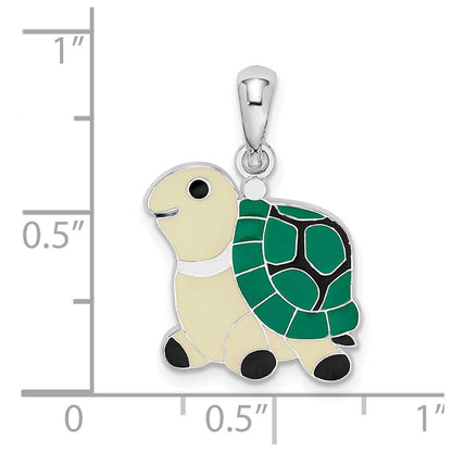 De-Ani Sterling Silver Rhodium-Plated Polished Enameled Green Turtle Pendant