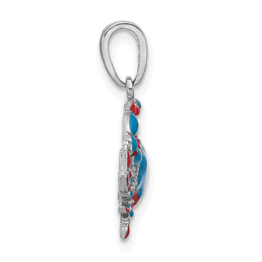De-Ani Sterling Silver Rhodium-Plated Polished Enameled Blue Crab Pendant