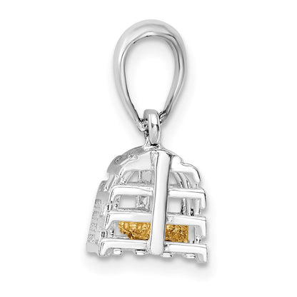 De-Ani Sterling Silver Rhodium-Plated Moveable 3D Trap with 14k Lobster Pendant