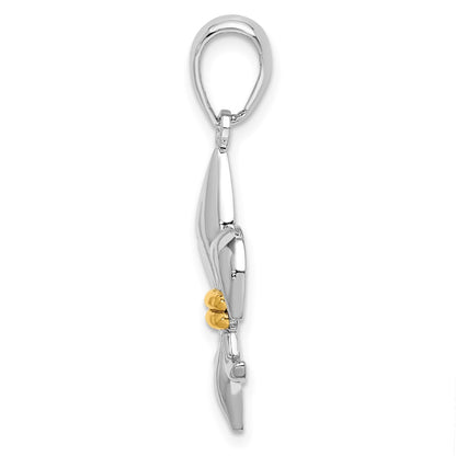 De-Ani Sterling Silver Rhodium-Plated Polished Fleur de Lis with 14k Accent Pendant