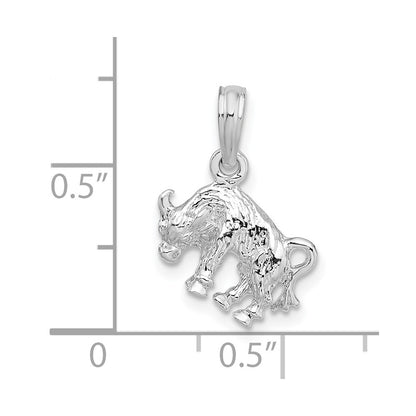 De-Ani Sterling Silver Rhodium-Plated Polished 3D Taurus Zodiac Pendant