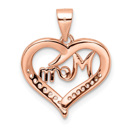 Sterling Silver Rose-tone CZ Mom Heart Pendant