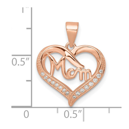 Sterling Silver Rose-tone CZ Mom Heart Pendant